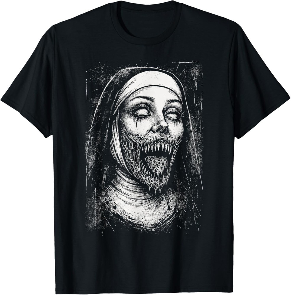Horror Creepy Nun Demon Unholy Evil Occult Alt Scary Goth Gift Unisex T-Shirt