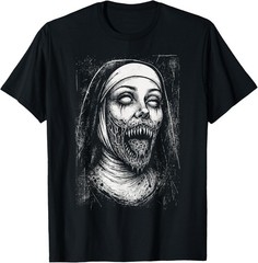 Horror Creepy Nun Demon Unholy Evil Occult Alt Scary Goth Gift Unisex T-Shirt
