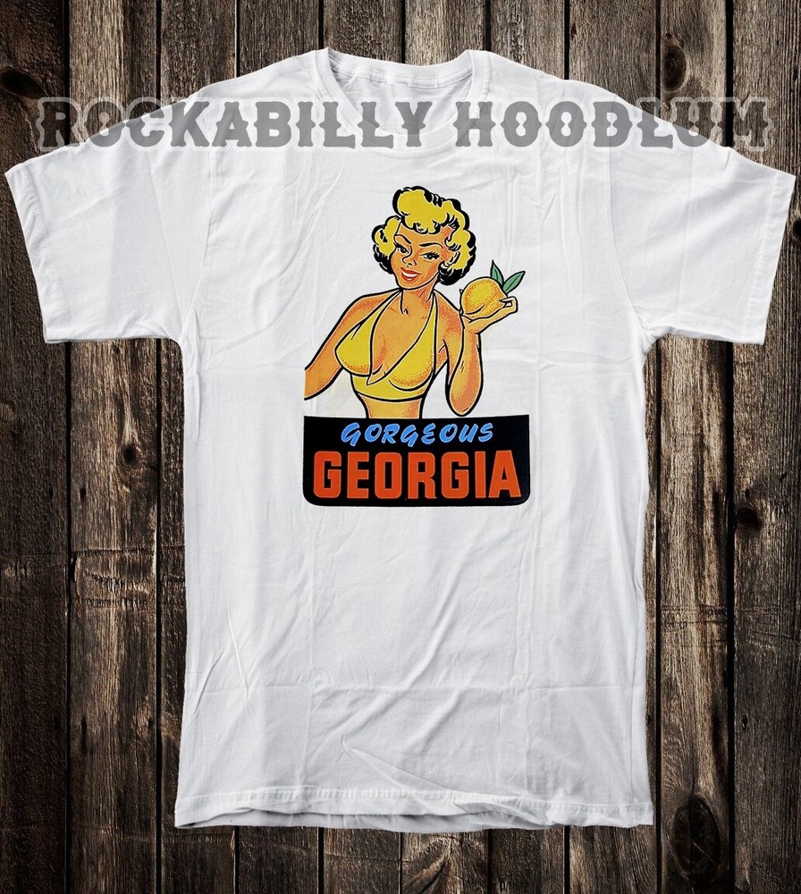 Retro Travel Tee T Shirt Pinup Girl Georgia State Gorgeous Peach Pinup