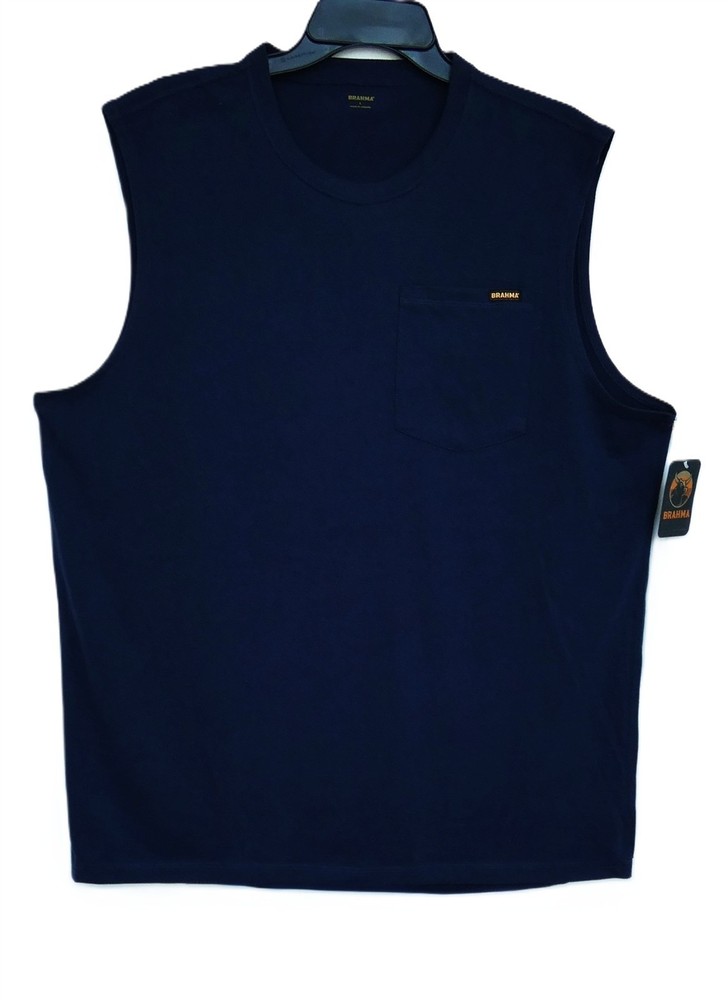 Brahma Men’s Blue Sleeveless Chest Pocket Tank Top Muscle T-Shirts Tee Large