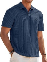 Mens Summer Casual Polo Shirt Short Sleeve Knit Stretchy Button Golf Tee Top