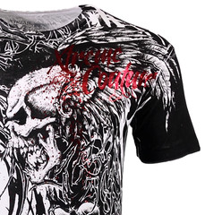 Xtreme Couture Affliction Men’s T-Shirt BRUTAL COMBAT White Skull Biker Tattoo
