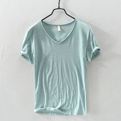 2026 New Mens T Shirt Pure Color V Collar Short Sleeved Tops Tees Men T-Shirt.