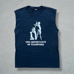 Vintage Y2K Humor Cut Off Tee Shirt Funny Comedy Party Beer Team Work VTG 90s
