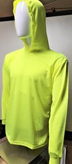 Neon Yellow Long Sleeve Shirt With Hoodie, Polyester birdeye mesh fabric