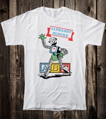 Retro Ad Art Novelty Tee T Shirt ABC Alphabet Blocks Nostalgia Toy Toys
