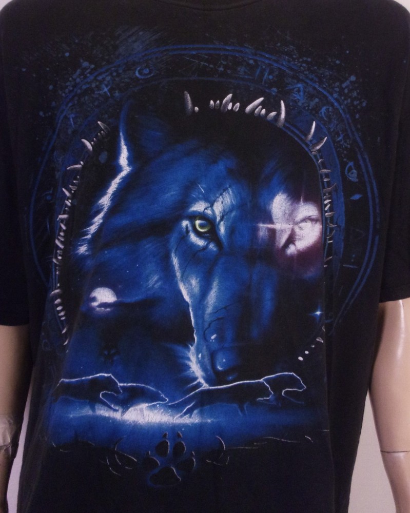 vintage 00s Y2K rare Huge PRint Wolf T-Shirt Spirit Nature Animal SZ 3XL
