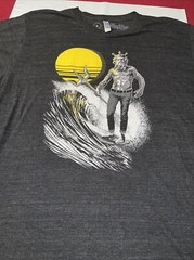 Funny King TRITON In Jeans Black surfing T Shirt Sun Waves Art Mythology Mens Lg