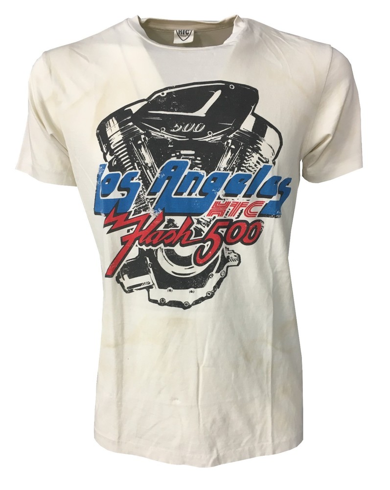 HTC Men’s Ecru Half Sleeve T-Shirt 100% Cotton With Brush Strokes Made In Italy