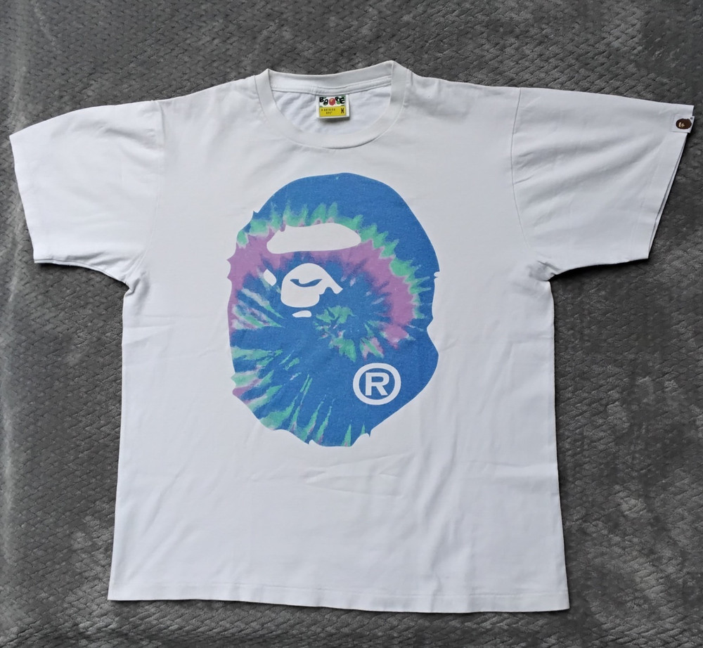 BAPE Pigment Tie Dye Big Ape Head Tee White Blue Purple M