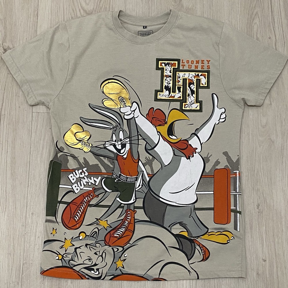 Official Looney Tunes Boxing T Shirt Mens M Gray Bugs Bunny Foghorn Leghorn