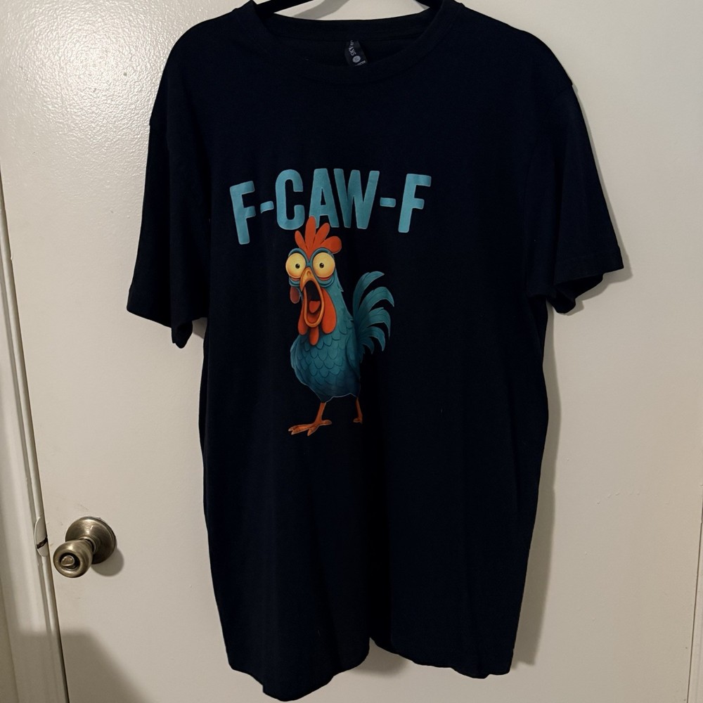 Skyland Men’s XL Black Crew Neck Short Sleeve Cotton “F-CAW-F” Rooster Tee