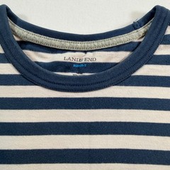 Lands’ End Men’s XL Super-T Navy White Striped Crew Neck Cotton T-Shirt