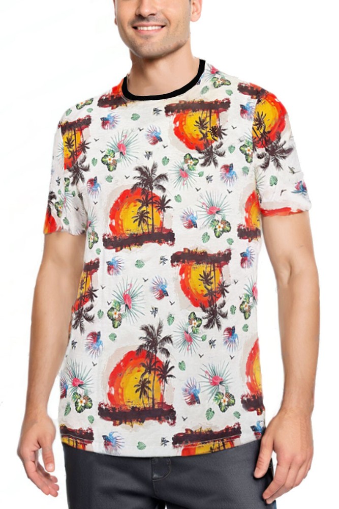 Unisex Men Print tShirt Short Sleeve All Over Tropical and Floral Prints Tee