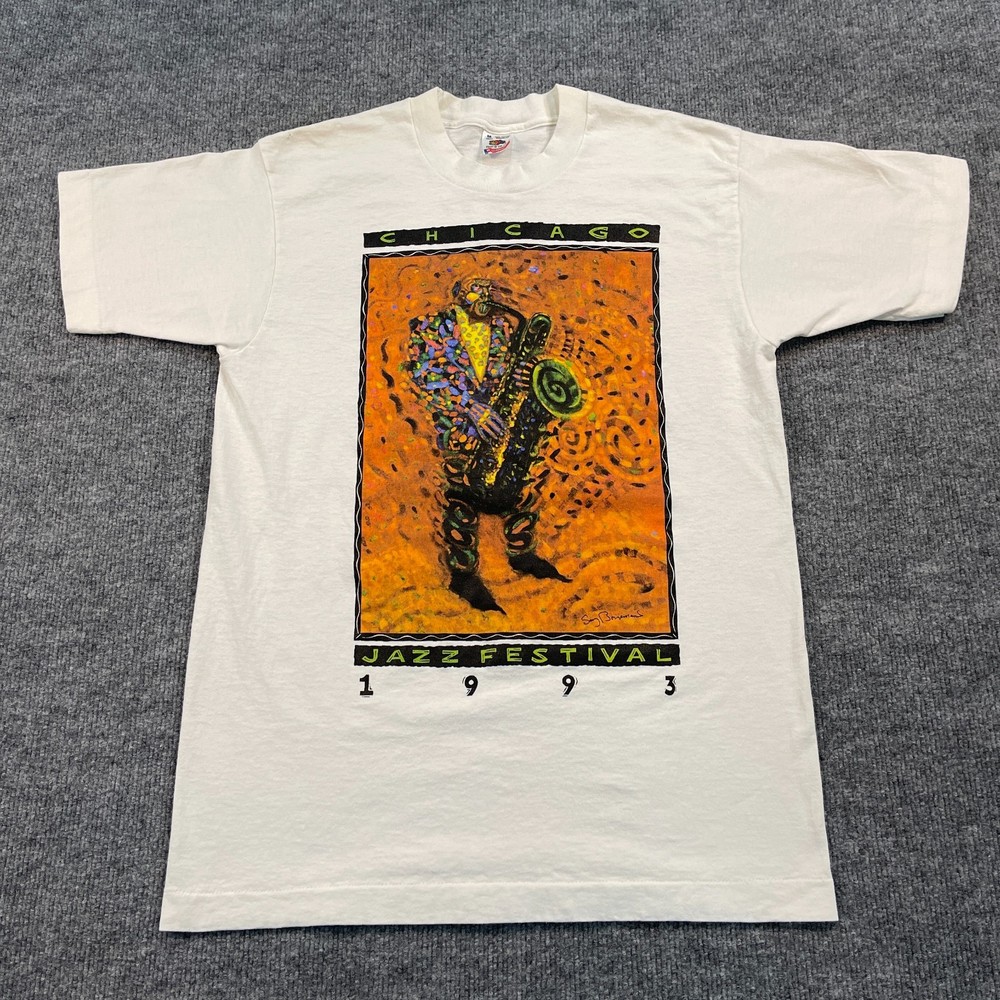 Vintage 1993 Chicago Jazz Music Festival Art Shirt Medium 19×28 Saxophone
