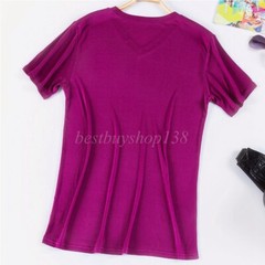 Men 100% Mulberry Silk Knitted V Neck T Shirts Underwear Short Sleeve Tops Shirt