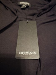$62…True Religion “Buddha” size XL Flocked Hooded Tank Black/Red.