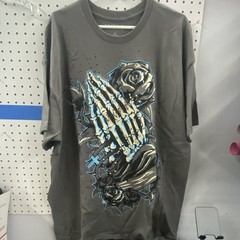 Hybrid Apparel Men’s Gray Skull Religious Graphic Crew Neck Tee Cotton 2X B&T