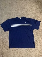 Vintage Adidas Navy Blue Short Sleeve T-Shirt with White Three Stripe Detail