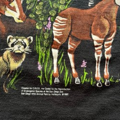 Men’s Vintage 1980s Black Wildlife Graphic T-Shirt Size L Rare Single Stitch