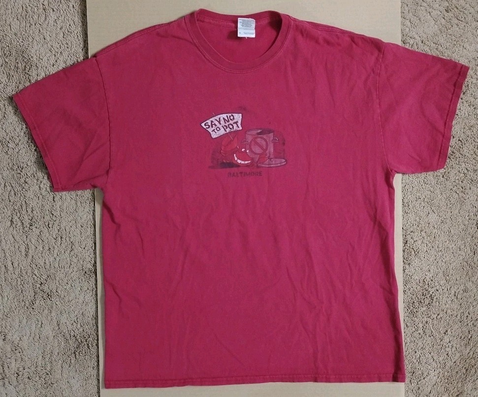 “Say No To Pot” Baltimore Shirt Red Mens XL 22.5 Pit 28.5 Long Flaw