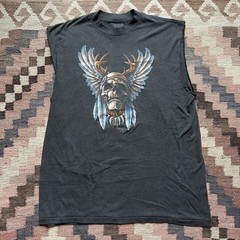 Vintage 1988 Just Brass 3D Emblem Native Skull T Shirt Truckers Harley L/XL