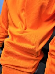 Safety Orange Long Sleeve Shirt With Hoodie, Polyester birdeye mesh fabric