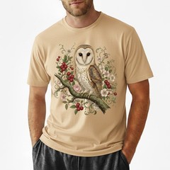 Barn Owl T-Shirt Vintage Floral Botanical Art Cottagecore Bird Lover Nature Tee