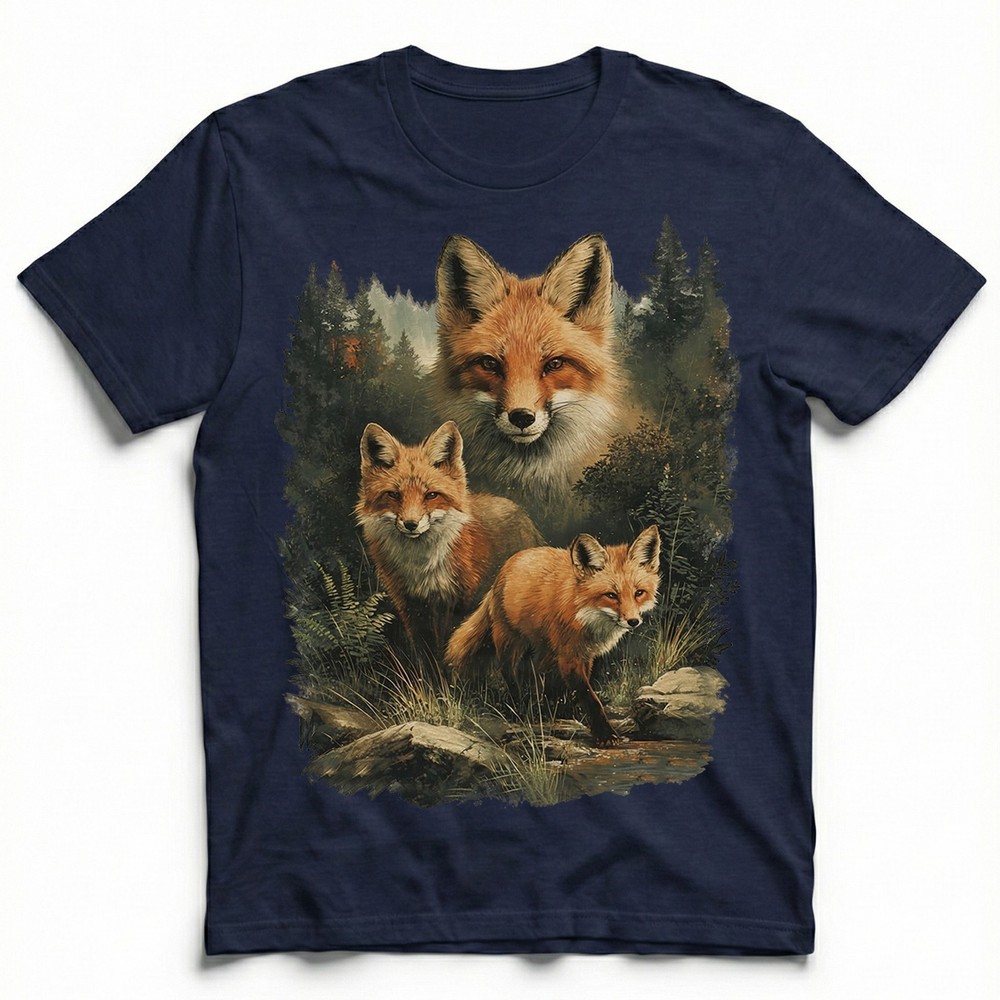 Red Fox Family Watercolor Splash Forest T-Shirt Wildlife Nature Lover Animal Tee