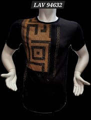 Men’s Italian fashion Short Sleeves black T-shirt rhinestone Golden Greek Key