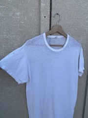 Vintage 50s 60s White Cotton Tee Shirt Large Single Stitch Distressed Frayed