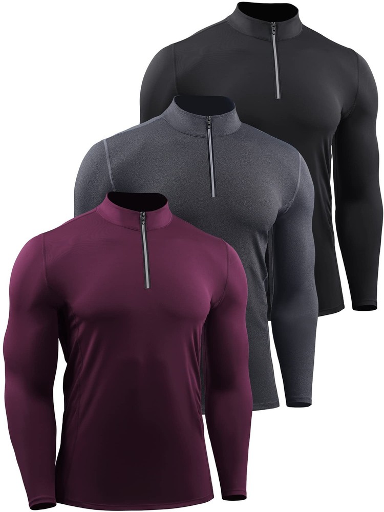 Men’s Compression Shirts 1/4 Zip Pullover Long Sleeved Running Shirts 3 Pack,…