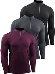 Men’s Compression Shirts 1/4 Zip Pullover Long Sleeved Running Shirts 3 Pack,…