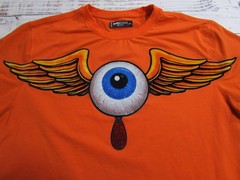 ROKU STUDIO Orange Graphic T-Shirt Winged Eye Rhinestone Streetwear T-Shirt 2XL