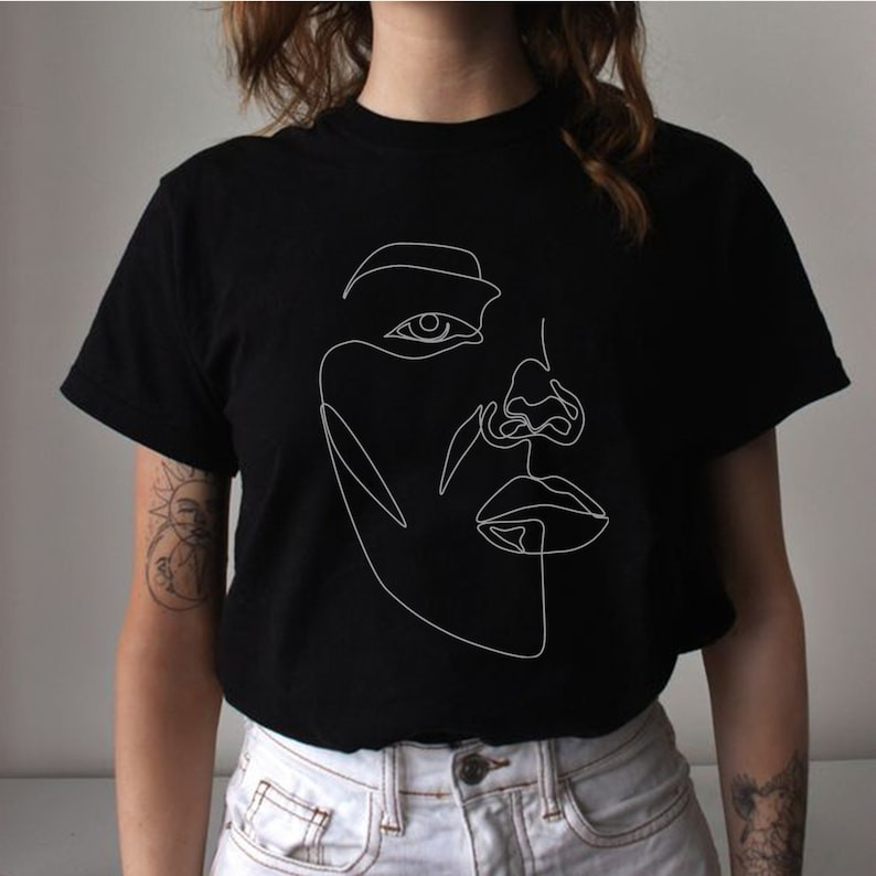 Abstract Face T Shirt, Art Single Line Drawing, Aesthetic Minimalist Unisex Tee