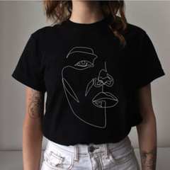 Abstract Face T Shirt, Art Single Line Drawing, Aesthetic Minimalist Unisex Tee
