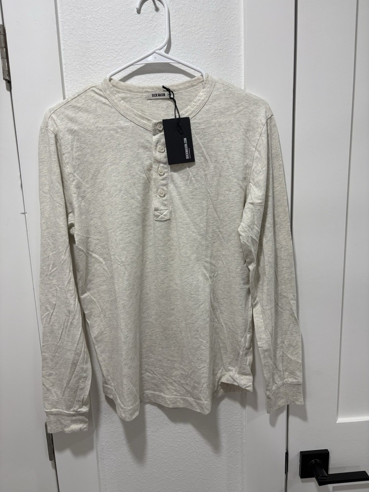 NWT Buck Mason Heather Oat Pima Curved Hem Henley XS Gray Beige