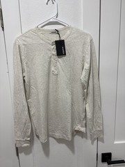 NWT Buck Mason Heather Oat Pima Curved Hem Henley XS Gray Beige