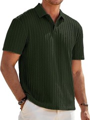 Mens Summer Casual Polo Shirt Short Sleeve Knit Stretchy Button Golf Tee Top
