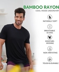 Men’s Undershirt Bamboo Rayon Moisture-Wicking T-Shirts Stretch Crewneck/V-Ne…