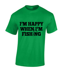 I’M HAPPY WHEN I’M FISHING MENS T SHIRT CARP FISHERMAN ANGLER GIFT IDEA PRESENT