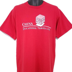 Vintage China Educational Travels T Shirt Mens Size Large Red 90s