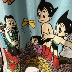 Astro Boy Flower Embroidered Light Blue Short Sleeve T-Shirt M