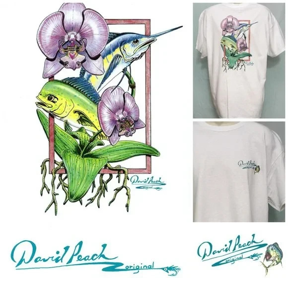 Lady Fisherman Colorful Marlin Mahi Dorado Purple Orchid on Men’s XL T-Shirt