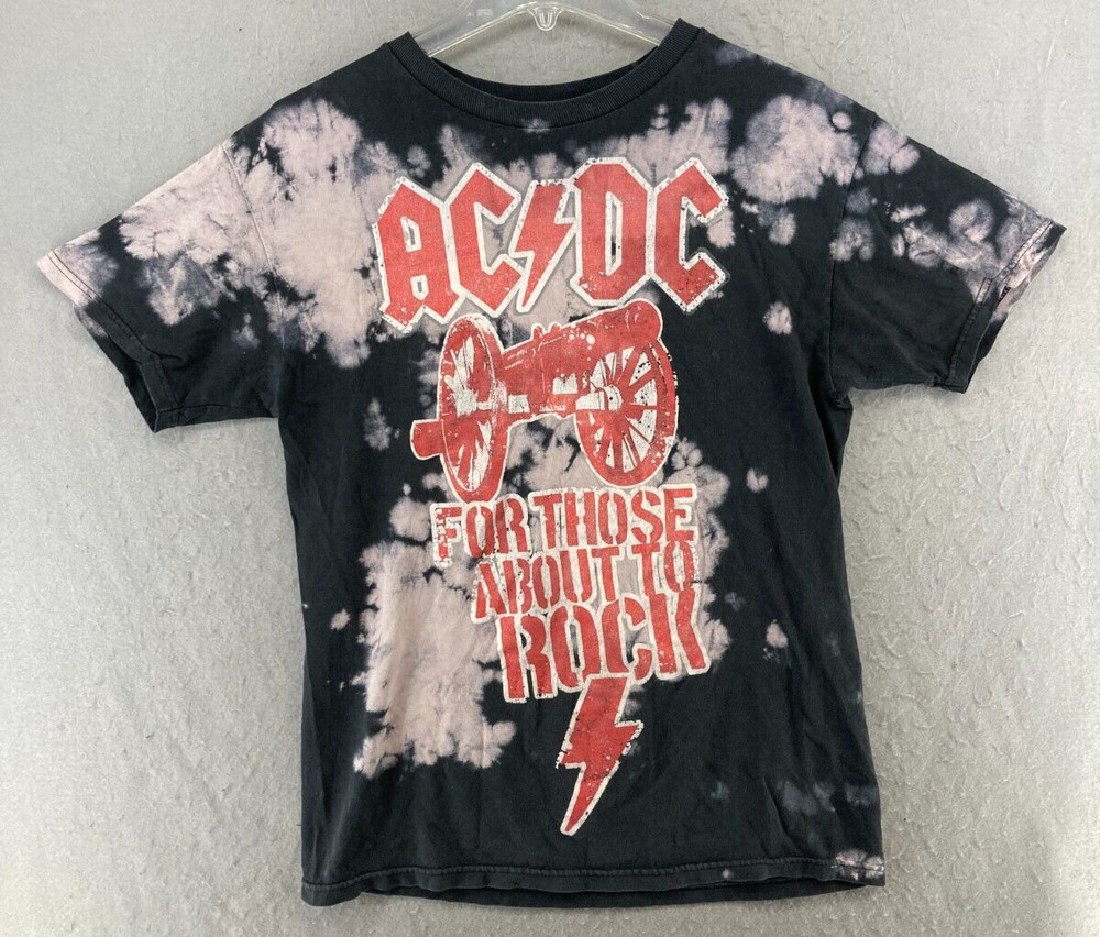 ACDC Mens Band TShirt Medium Black Bleach Wash For Those About To Rock