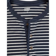 Lands End Mens Striped Long Sleeve Thermal Henley Shirt Size XL Navy White