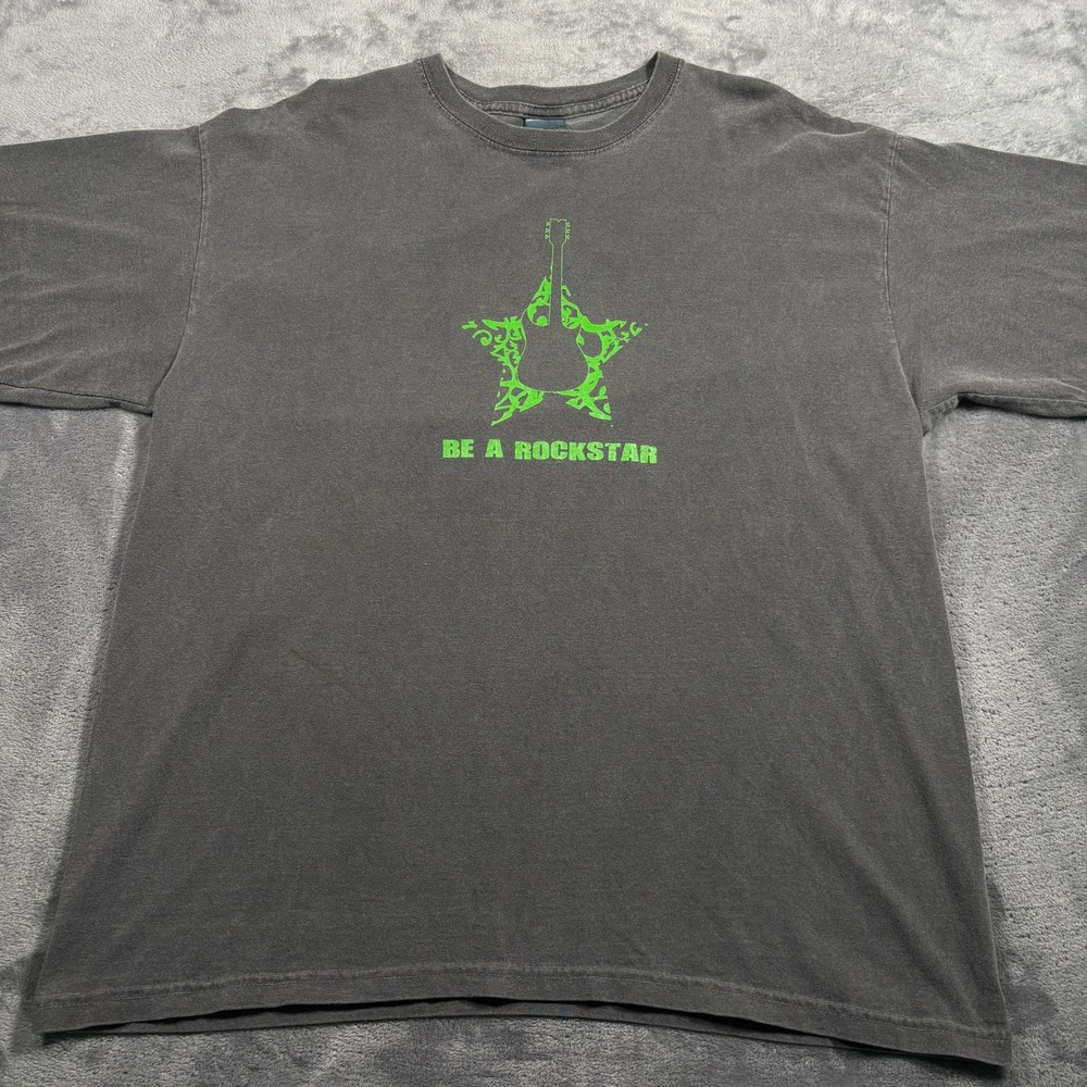 Vintage 90s District Threads T-Shirt Mens XL Charcoal Gray Cotton Be A Rockstar