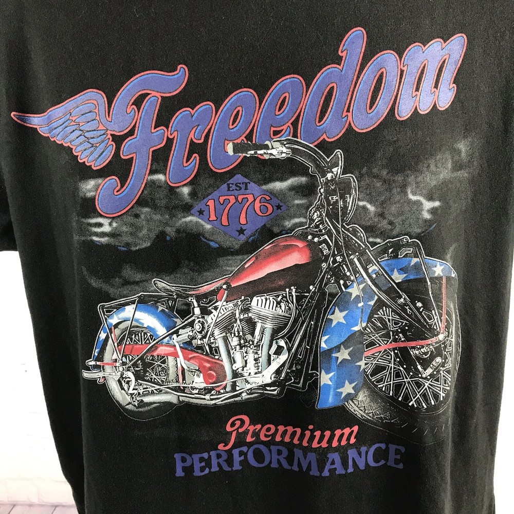 Motorcycle T-Shirt Adult Large Black SS Freedom Patriotic Biker Lightweight Tee