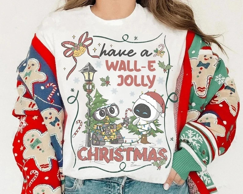 Wall-E & Eve Robots Have A Wall-E Jolly Christmas Holiday Gift Tshirt Men Women