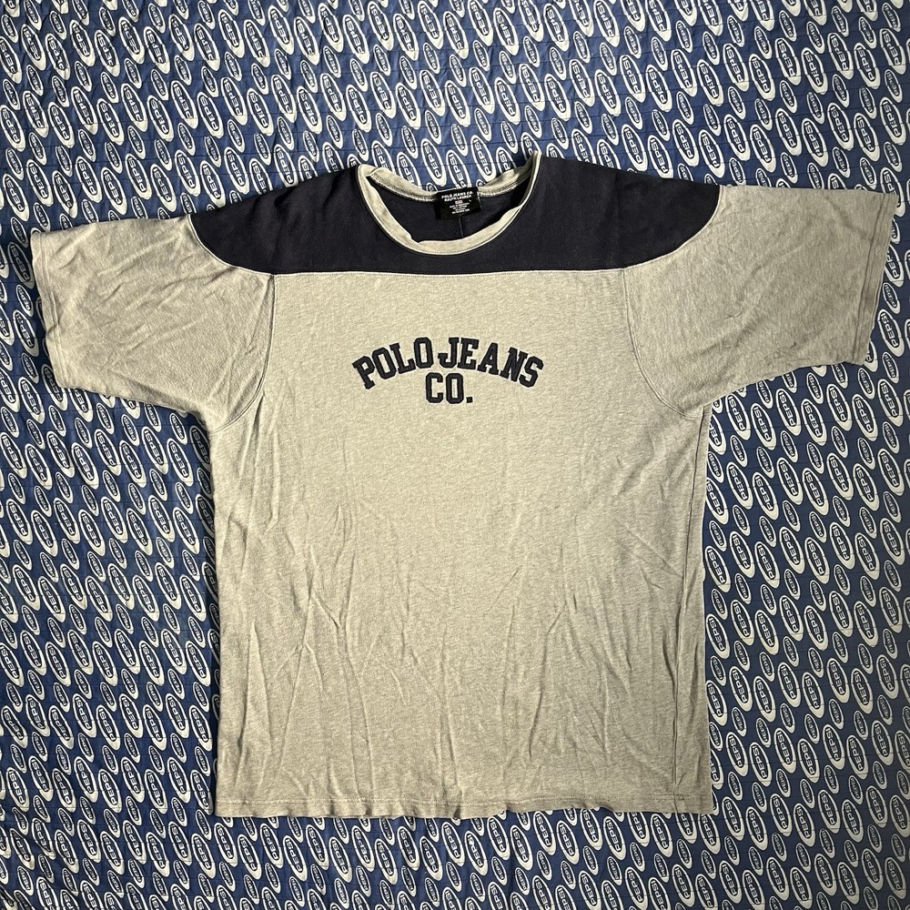 Vintage Y2K 2000s Polo Jeans Company Two Tone T Shirt Men’s Large Blue Gray